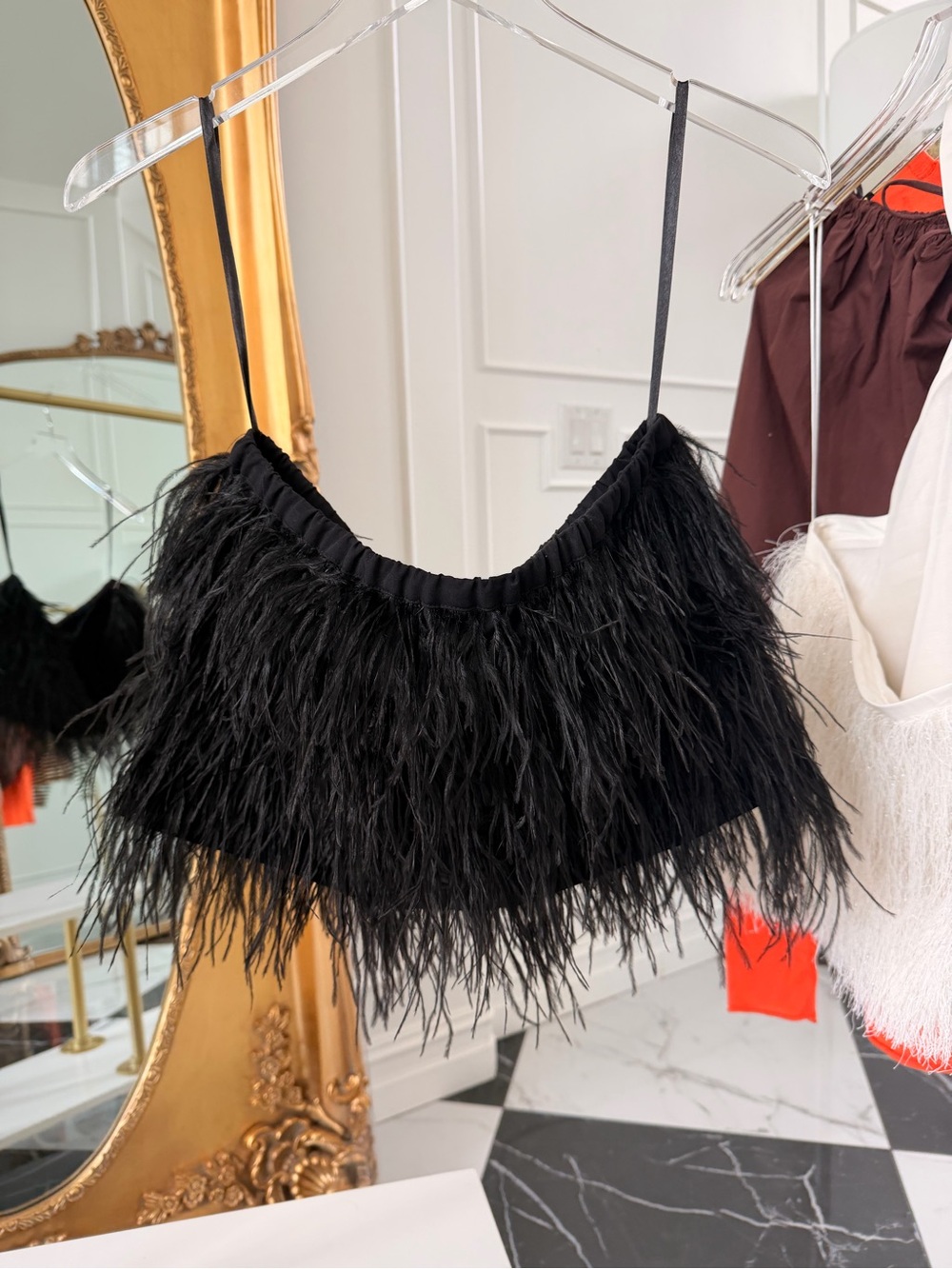Gianni Bini Black Feathered Crop Top